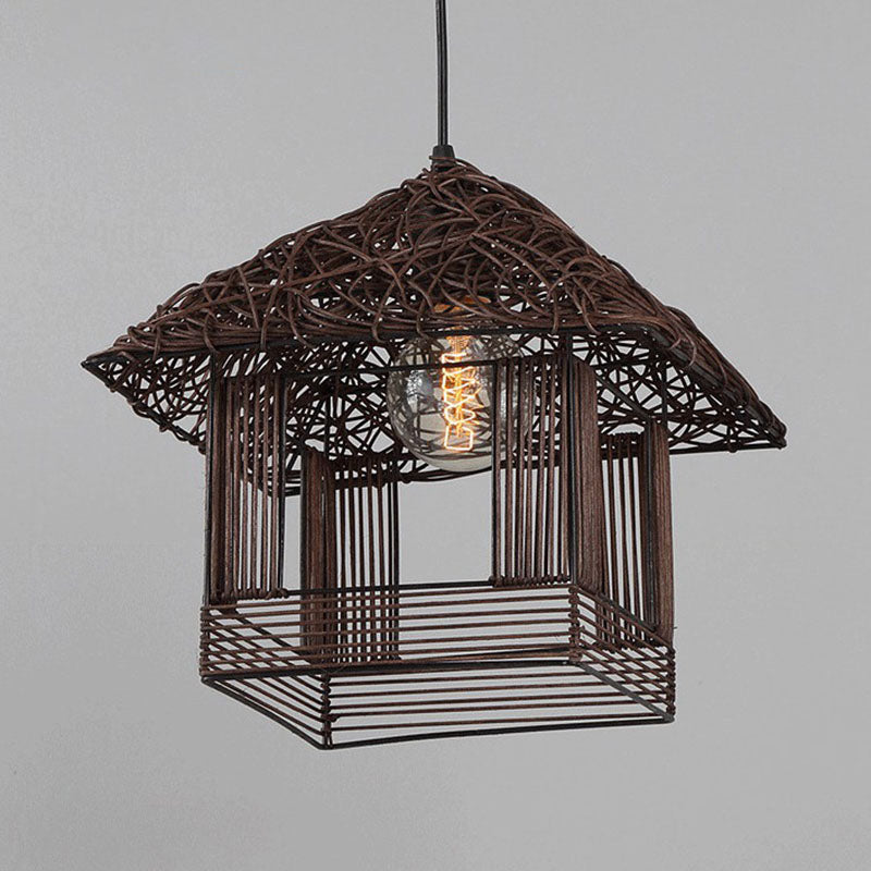 House Shaped Tea Room Pendant Light Bamboo Single-Bulb Contemporary Suspension Light Fixture Clearhalo 'Ceiling Lights' 'Pendant Lights' 'Pendants' Lighting' 2247008