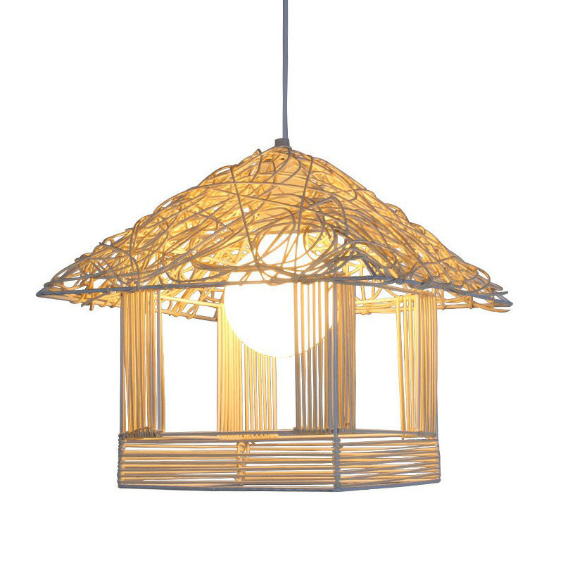 House Shaped Tea Room Pendant Light Bamboo Single-Bulb Contemporary Suspension Light Fixture Clearhalo 'Ceiling Lights' 'Pendant Lights' 'Pendants' Lighting' 2247010