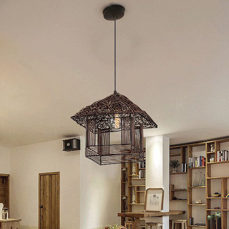 House Shaped Tea Room Pendant Light Bamboo Single-Bulb Contemporary Suspension Light Fixture Clearhalo 'Ceiling Lights' 'Pendant Lights' 'Pendants' Lighting' 2247013