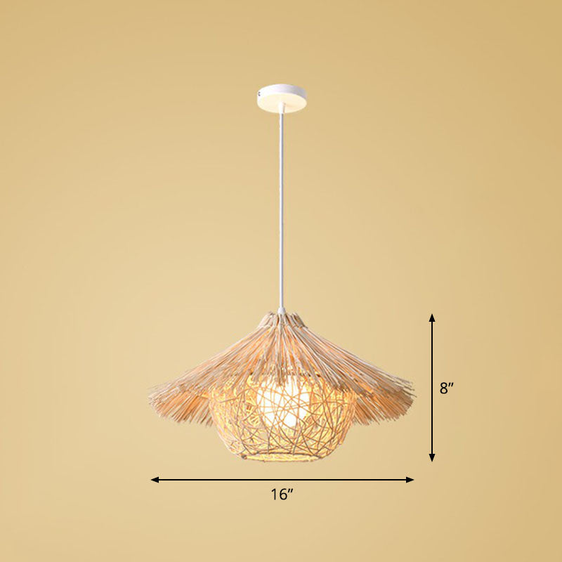 Bamboo Handmade Suspension Light Simplicity 1-Light Pendant Light Fixture in Wood Clearhalo 'Ceiling Lights' 'Pendant Lights' 'Pendants' Lighting' 2247023