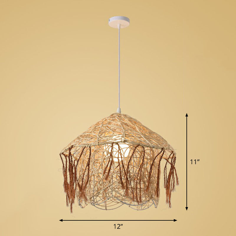 Bamboo Handmade Suspension Light Simplicity 1-Light Pendant Light Fixture in Wood Clearhalo 'Ceiling Lights' 'Pendant Lights' 'Pendants' Lighting' 2247024