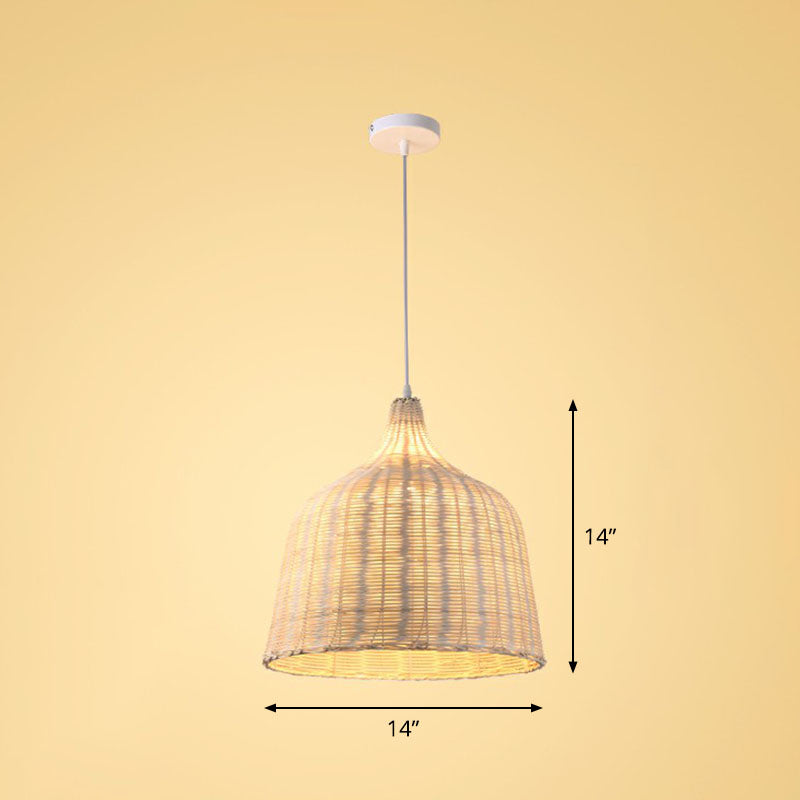 Bamboo Handmade Suspension Light Simplicity 1-Light Pendant Light Fixture in Wood Clearhalo 'Ceiling Lights' 'Pendant Lights' 'Pendants' Lighting' 2247028