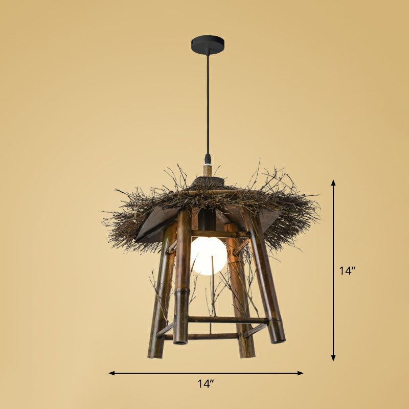 Bamboo Handmade Suspension Light Simplicity 1-Light Pendant Light Fixture in Wood Clearhalo 'Ceiling Lights' 'Pendant Lights' 'Pendants' Lighting' 2247029