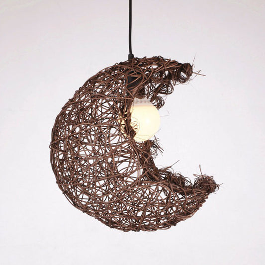 South-east Asia Crescent Shade Ceiling Lighting Rattan 1 Bulb Tea Room Hanging Lamp Clearhalo 'Ceiling Lights' 'Lighting' 'Pendant Lights' 2247030_7e71e3a3-a36d-4d3a-88bc-b611cf227423
