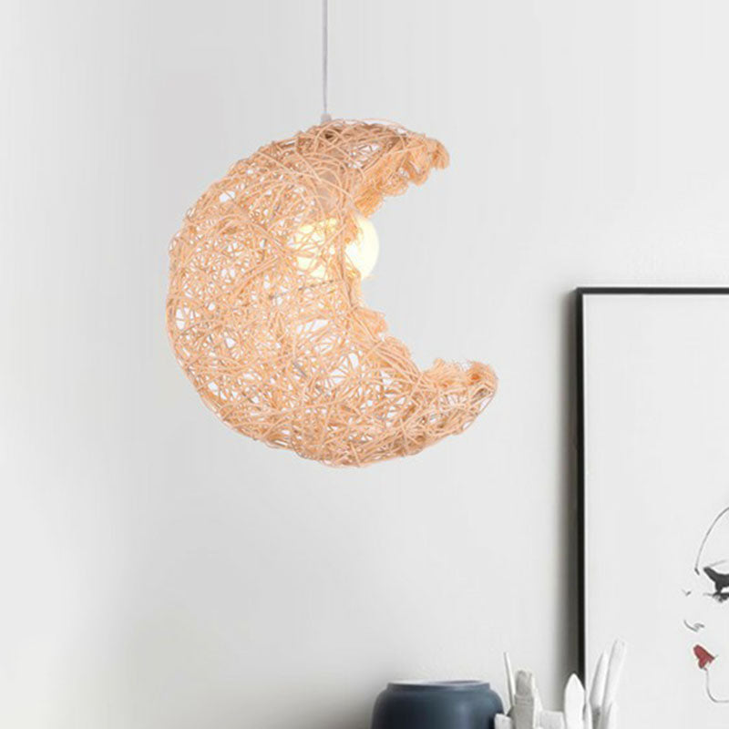 South-east Asia Crescent Shade Ceiling Lighting Rattan 1��Bulb Tea Room Hanging Lamp Clearhalo 'Ceiling Lights' 'Pendant Lights' 'Pendants' Lighting' 2247032