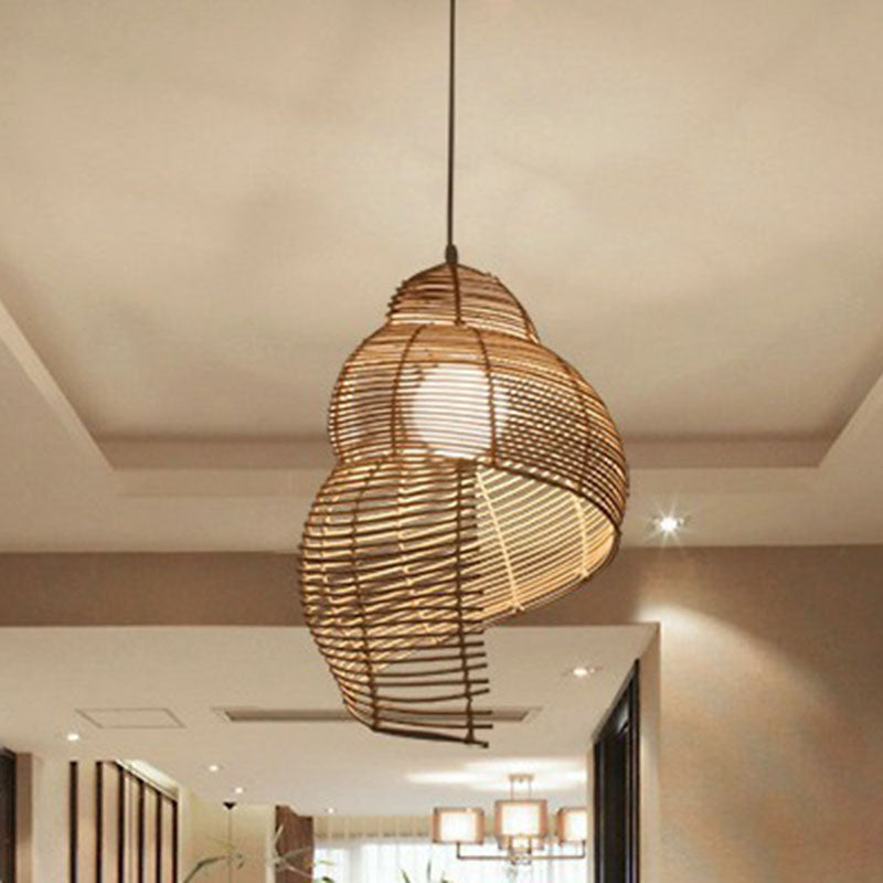 Conch Suspension Lighting Minimalist Rattan 1��Head Restaurant Pendant Ceiling Light Wood Clearhalo 'Ceiling Lights' 'Pendant Lights' 'Pendants' Lighting' 2247036_1e1fad80-6a47-471c-ac4b-972a1750f7bd