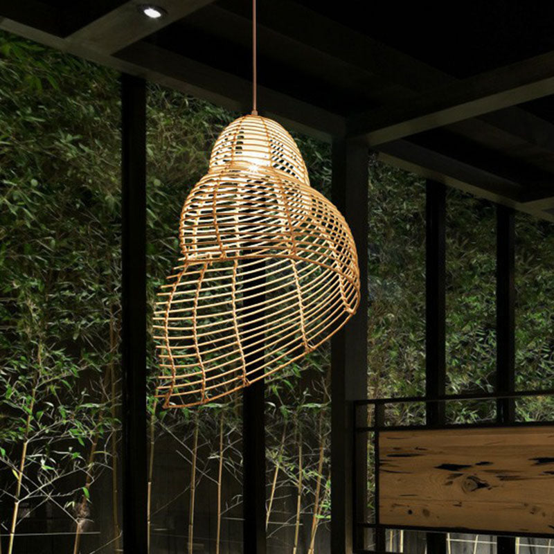 Conch Shaped Restaurant Ceiling Light Rattan Single Modern Style Hanging Pendant Lighting Clearhalo 'Ceiling Lights' 'Pendant Lights' 'Pendants' Lighting' 2247045