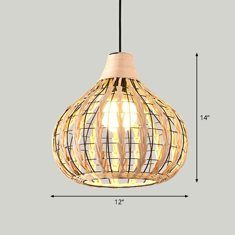 Bamboo Shaded Pendant Light Contemporary Single-Bulb Suspension Light Fixture in Wood Clearhalo 'Ceiling Lights' 'Pendant Lights' 'Pendants' Lighting' 2247053