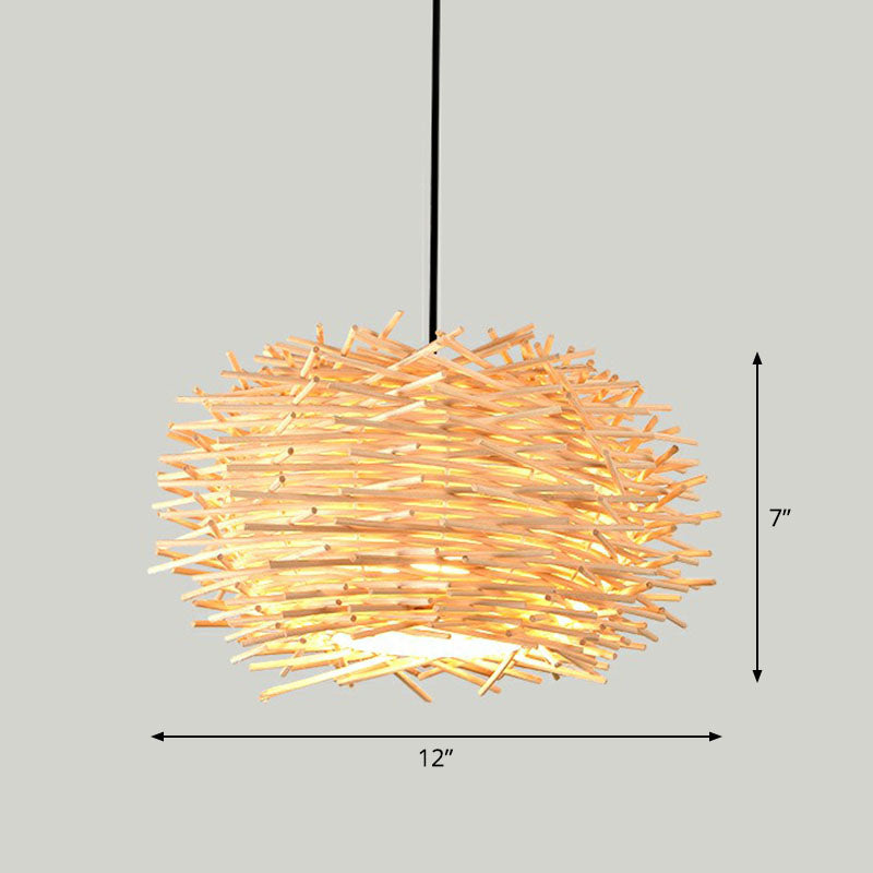 Bamboo Shaded Pendant Light Contemporary Single-Bulb Suspension Light Fixture in Wood Clearhalo 'Ceiling Lights' 'Pendant Lights' 'Pendants' Lighting' 2247055