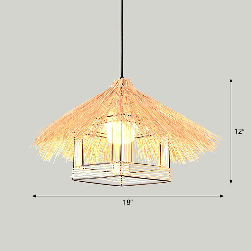 Bamboo Shaded Pendant Light Contemporary Single-Bulb Suspension Light Fixture in Wood Clearhalo 'Ceiling Lights' 'Pendant Lights' 'Pendants' Lighting' 2247058