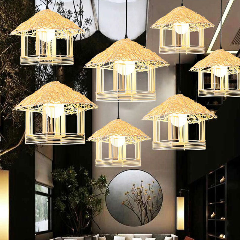 Bamboo Shaded Pendant Light Contemporary Single-Bulb Suspension Light Fixture in Wood Clearhalo 'Ceiling Lights' 'Pendant Lights' 'Pendants' Lighting' 2247059