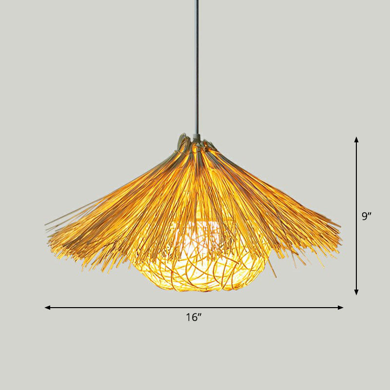 Bamboo Shaded Pendant Light Contemporary Single-Bulb Suspension Light Fixture in Wood Clearhalo 'Ceiling Lights' 'Pendant Lights' 'Pendants' Lighting' 2247060