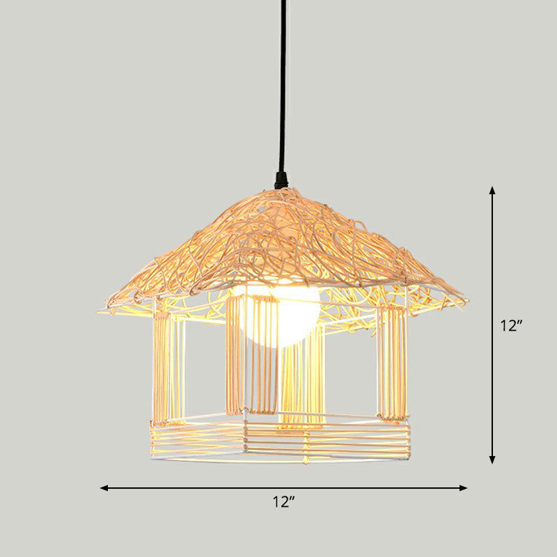 Bamboo Shaded Pendant Light Contemporary Single-Bulb Suspension Light Fixture in Wood Wood D Clearhalo 'Ceiling Lights' 'Pendant Lights' 'Pendants' Lighting' 2247061_ab60cedc-e246-4d38-8149-b22172c4287a