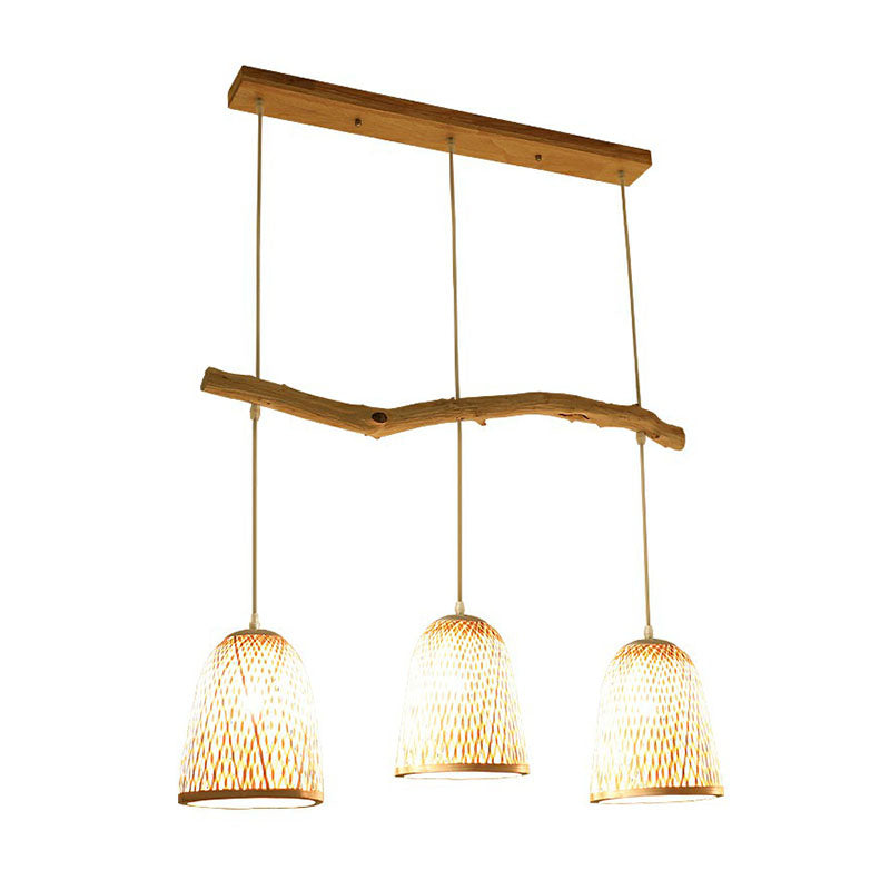 Bell Shade Pendant Light South-east Asia Bamboo 3 Heads Tea Room Hanging Island Light in Wood Clearhalo 'Ceiling Lights' 'Island Lights' Lighting' 2247069