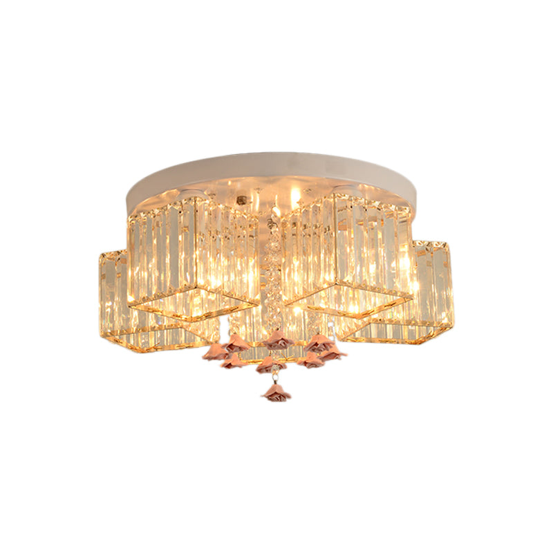 19.5"/23.5" Dia Modern Cubic Flush Light Crystal 5/6 Heads Living Room Ceiling Flush Mount with Pink Rose Draping Clearhalo 'Ceiling Lights' 'Close To Ceiling Lights' 'Close to ceiling' 'Flush mount' Lighting' 224708