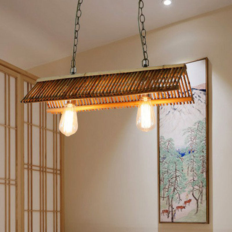 Bamboo Triangle Roof Island Light Fixture Modern Style Ceiling Pendant Lighting in Wood 2 Wood Clearhalo 'Ceiling Lights' 'Island Lights' Lighting' 2247090