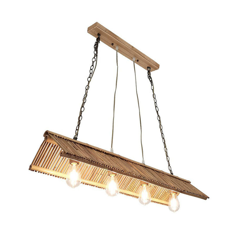 Bamboo Triangle Roof Island Light Fixture Modern Style Ceiling Pendant Lighting in Wood Clearhalo 'Ceiling Lights' 'Island Lights' Lighting' 2247092