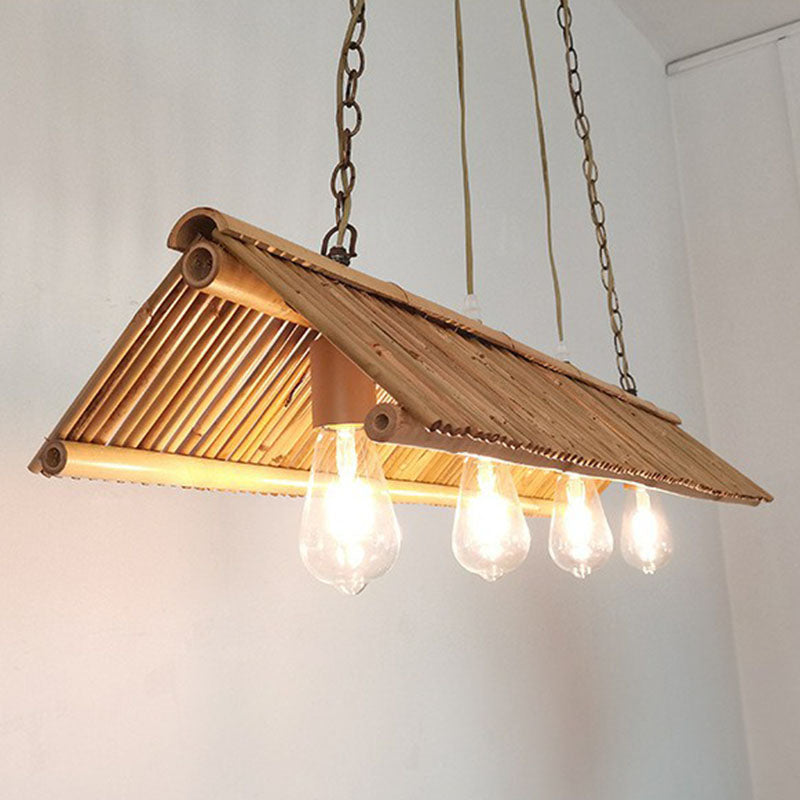 Bamboo Triangle Roof Island Light Fixture Modern Style Ceiling Pendant Lighting in Wood Clearhalo 'Ceiling Lights' 'Island Lights' Lighting' 2247093