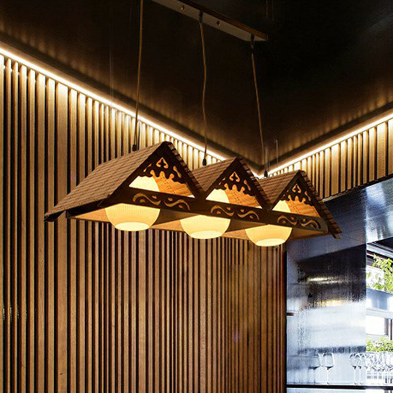 Triangle Roof Restaurant Suspension Light Bamboo Chinese Island Pendant Light Fixture in Wood Clearhalo 'Ceiling Lights' 'Island Lights' Lighting' 2247097