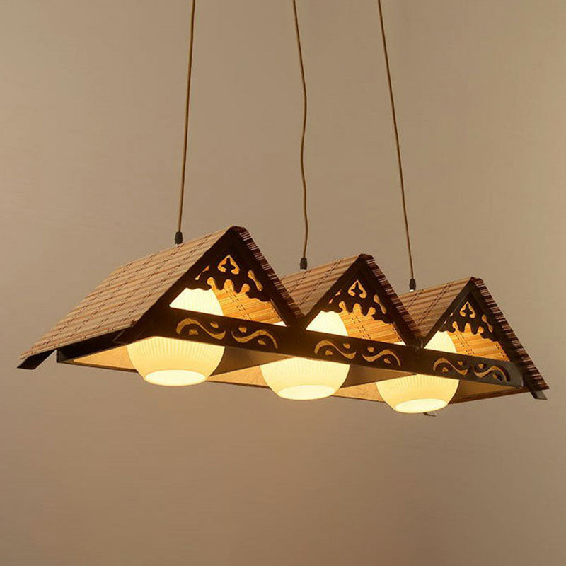 Triangle Roof Restaurant Suspension Light Bamboo Chinese Island Pendant Light Fixture in Wood 3 Wood Clearhalo 'Ceiling Lights' 'Island Lights' Lighting' 2247099