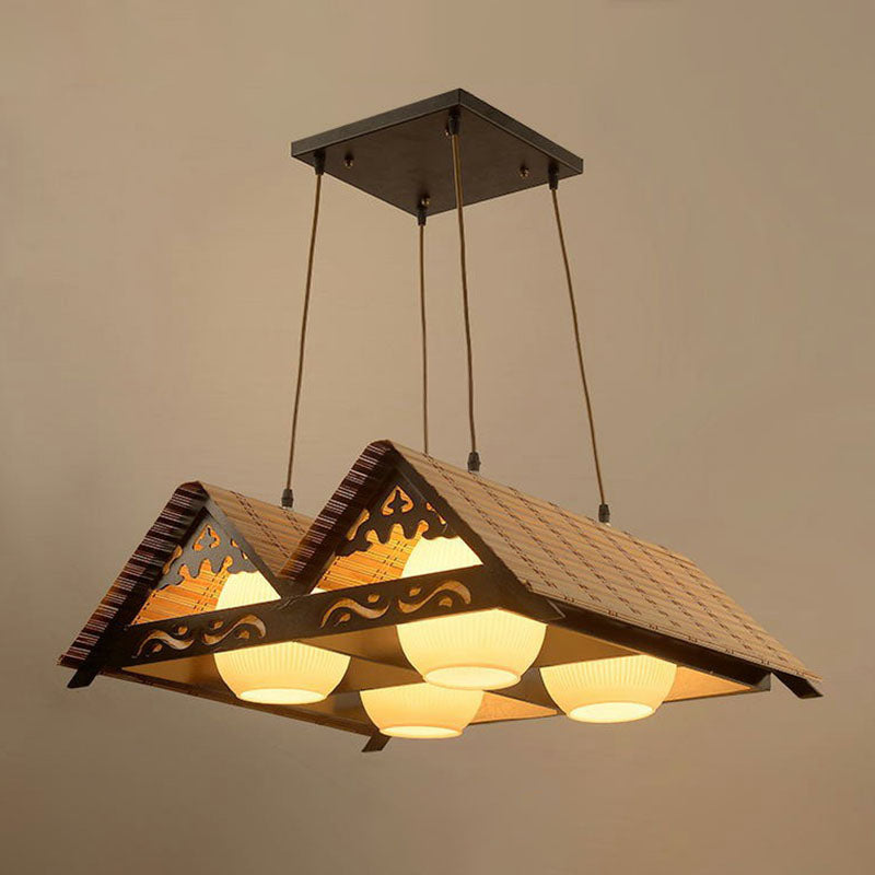 Triangle Roof Restaurant Suspension Light Bamboo Chinese Island Pendant Light Fixture in Wood 4 Wood Clearhalo 'Ceiling Lights' 'Island Lights' Lighting' 2247101