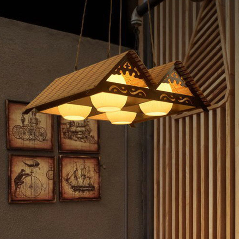 Triangle Roof Restaurant Suspension Light Bamboo Chinese Island Pendant Light Fixture in Wood Clearhalo 'Ceiling Lights' 'Island Lights' Lighting' 2247102