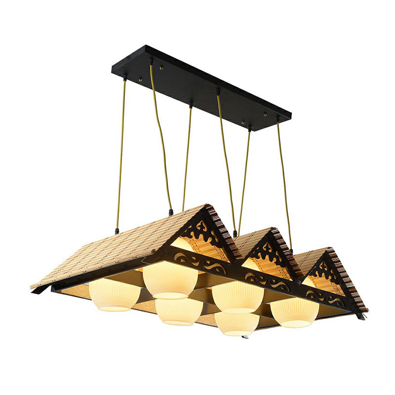 Triangle Roof Restaurant Suspension Light Bamboo Chinese Island Pendant Light Fixture in Wood Clearhalo 'Ceiling Lights' 'Island Lights' Lighting' 2247104