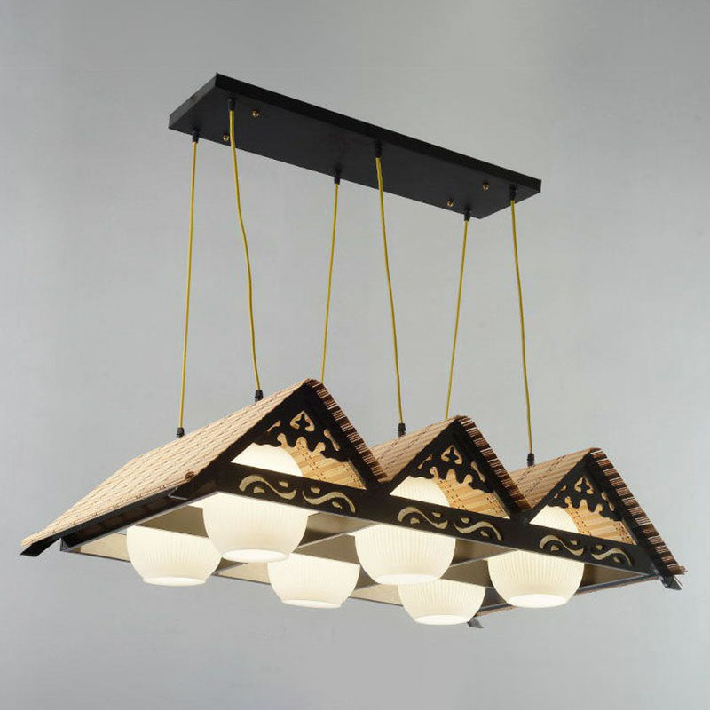 Triangle Roof Restaurant Suspension Light Bamboo Chinese Island Pendant Light Fixture in Wood Clearhalo 'Ceiling Lights' 'Island Lights' Lighting' 2247105