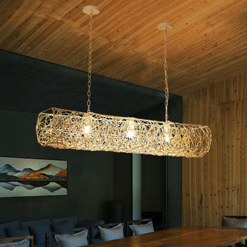 Contemporary Cylindrical Hanging Light Rattan 3 Bulbs Tea Room Island Ceiling Light Clearhalo 'Ceiling Lights' 'Island Lights' Lighting' 2247106