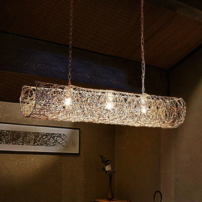 Contemporary Cylindrical Hanging Light Rattan 3 Bulbs Tea Room Island Ceiling Light Clearhalo 'Ceiling Lights' 'Island Lights' Lighting' 2247107