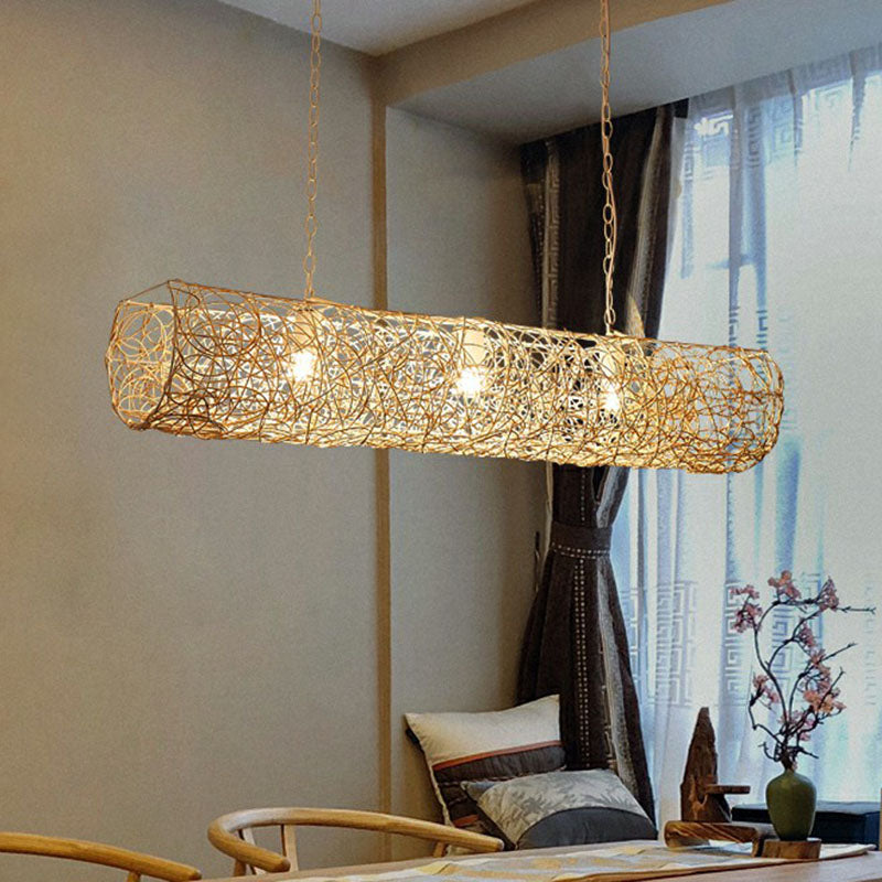 Contemporary Cylindrical Hanging Light Rattan 3 Bulbs Tea Room Island Ceiling Light Clearhalo 'Ceiling Lights' 'Island Lights' Lighting' 2247109