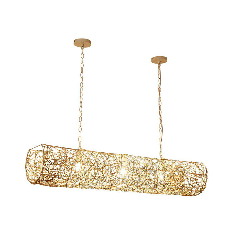 Contemporary Cylindrical Hanging Light Rattan 3 Bulbs Tea Room Island Ceiling Light Clearhalo 'Ceiling Lights' 'Island Lights' Lighting' 2247110
