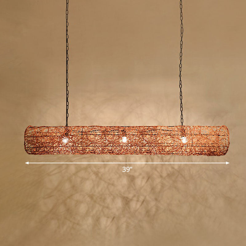 Contemporary Cylindrical Hanging Light Rattan 3 Bulbs Tea Room Island Ceiling Light Brown Clearhalo 'Ceiling Lights' 'Island Lights' Lighting' 2247112