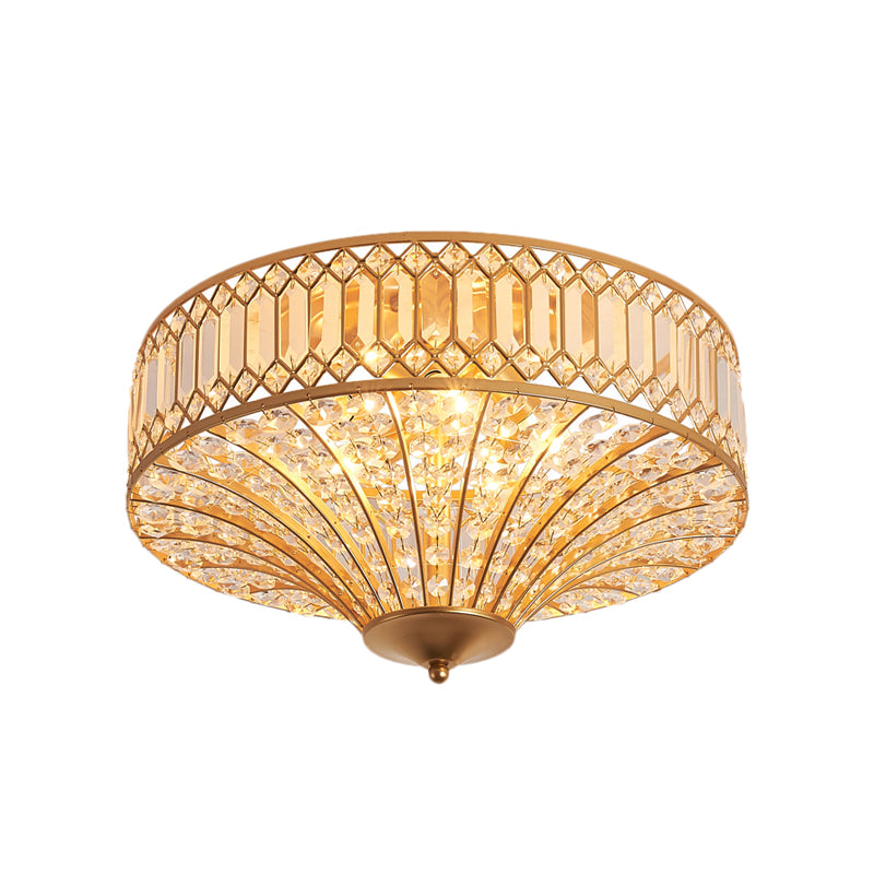 16"/19.5" W 5 Lights Bedroom Ceiling Light Chinese Style Flared Crystal Flush Mount Lamp in Gold Clearhalo 'Ceiling Lights' 'Close To Ceiling Lights' 'Close to ceiling' 'Flush mount' Lighting' 224713