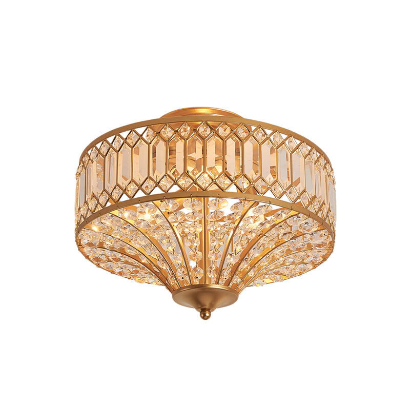 16"/19.5" W 5 Lights Bedroom Ceiling Light Chinese Style Flared Crystal Flush Mount Lamp in Gold Clearhalo 'Ceiling Lights' 'Close To Ceiling Lights' 'Close to ceiling' 'Flush mount' Lighting' 224718