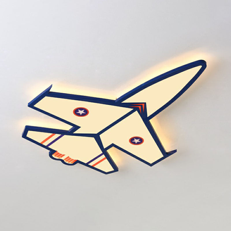 Plane Shaped Acrylic Flush Mount Lighting Kids Style Blue LED Flush Mount for Nursery Blue 25.5" Warm Clearhalo 'Ceiling Lights' 'Close To Ceiling Lights' 'Close to ceiling' 'Flush mount' Lighting' 2247221