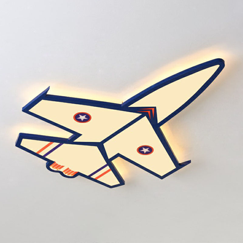 Plane Shaped Acrylic Flush Mount Lighting Kids Style Blue LED Flush Mount for Nursery Blue 31.5" Warm Clearhalo 'Ceiling Lights' 'Close To Ceiling Lights' 'Close to ceiling' 'Flush mount' Lighting' 2247223