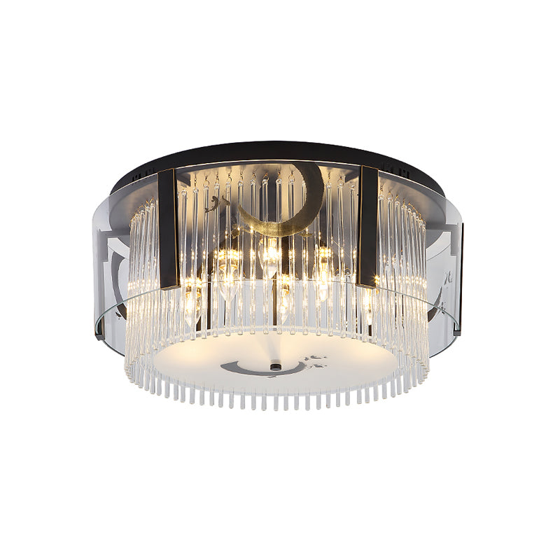 Chinese Style Double Tier Flush Lamp Clear Glass 4/5/6-Light Dining Room Ceiling Mounted Light, 16"/19.5"/23.5" Wide Clearhalo 'Ceiling Lights' 'Close To Ceiling Lights' 'Close to ceiling' 'Flush mount' Lighting' 224723