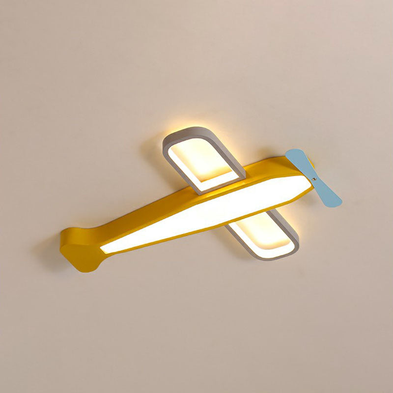 Metallic Aircraft LED Flush Mount Childrens Yellow Flushmount Ceiling Light for Nursery Yellow 21.5" Warm Clearhalo 'Ceiling Lights' 'Close To Ceiling Lights' 'Close to ceiling' 'Flush mount' Lighting' 2247268