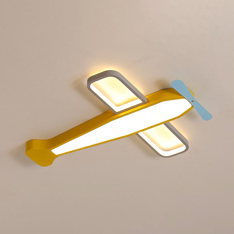 Metallic Aircraft LED Flush Mount Childrens Yellow Flushmount Ceiling Light for Nursery Yellow 25.5" Warm Clearhalo 'Ceiling Lights' 'Close To Ceiling Lights' 'Close to ceiling' 'Flush mount' Lighting' 2247270