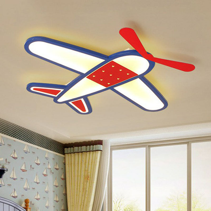 Plane Acrylic Flush Ceiling Light Kids Red LED Flush Mount Lighting Fixture for Bedroom Red 24.5" Clearhalo 'Ceiling Lights' 'Close To Ceiling Lights' 'Close to ceiling' 'Flush mount' Lighting' 2247275