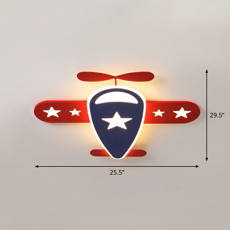 Aircraft LED Flush Mount Light Simplicity Acrylic Red Flush Mount Ceiling Light for Child Room Red 29.5" Warm Clearhalo 'Ceiling Lights' 'Close To Ceiling Lights' 'Close to ceiling' 'Flush mount' Lighting' 2247281