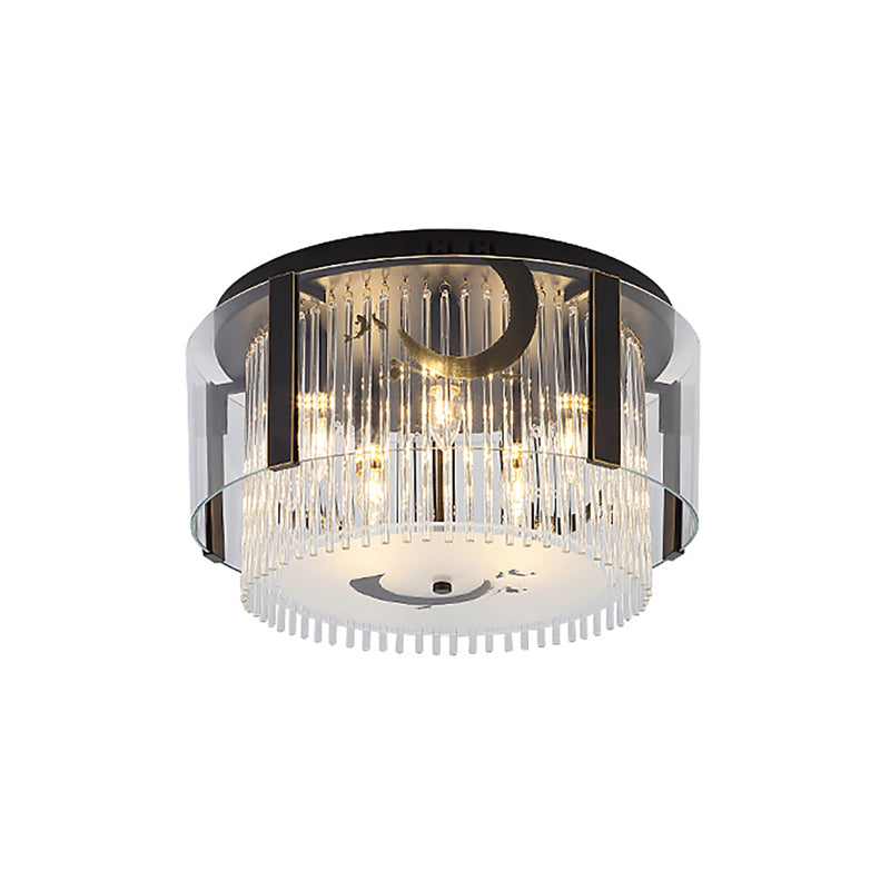 Chinese Style Double Tier Flush Lamp Clear Glass 4/5/6-Light Dining Room Ceiling Mounted Light, 16"/19.5"/23.5" Wide Clearhalo 'Ceiling Lights' 'Close To Ceiling Lights' 'Close to ceiling' 'Flush mount' Lighting' 224729