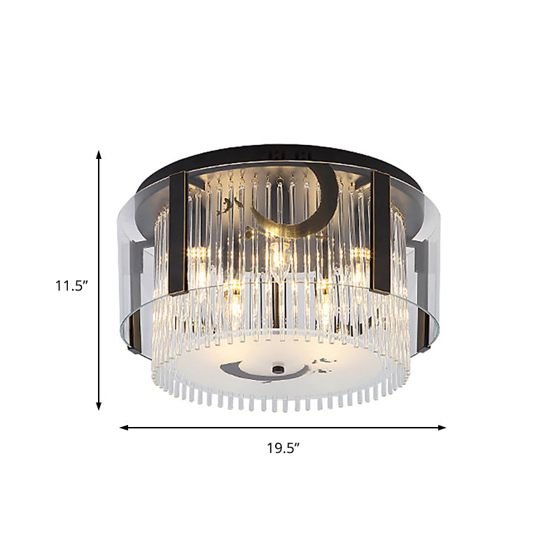 Chinese Style Double Tier Flush Lamp Clear Glass 4/5/6-Light Dining Room Ceiling Mounted Light, 16"/19.5"/23.5" Wide Clearhalo 'Ceiling Lights' 'Close To Ceiling Lights' 'Close to ceiling' 'Flush mount' Lighting' 224730