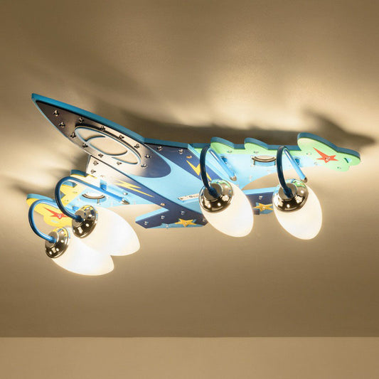 Childrens Plane LED Flush Mount Wood Kindergarten Flushmount Ceiling Light in Blue Blue Clearhalo 'Ceiling Lights' 'Close To Ceiling Lights' 'Close to ceiling' 'Flush mount' Lighting' 2247316