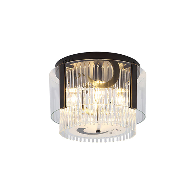 Chinese Style Double Tier Flush Lamp Clear Glass 4/5/6-Light Dining Room Ceiling Mounted Light, 16"/19.5"/23.5" Wide Clearhalo 'Ceiling Lights' 'Close To Ceiling Lights' 'Close to ceiling' 'Flush mount' Lighting' 224732