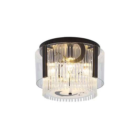 Chinese Style Double Tier Flush Lamp Clear Glass 4/5/6-Light Dining Room Ceiling Mounted Light, 16"/19.5"/23.5" Wide Clearhalo 'Ceiling Lights' 'Close To Ceiling Lights' 'Close to ceiling' 'Flush mount' Lighting' 224732