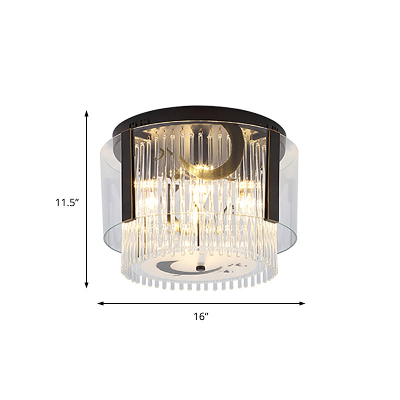 Chinese Style Double Tier Flush Lamp Clear Glass 4/5/6-Light Dining Room Ceiling Mounted Light, 16"/19.5"/23.5" Wide Clearhalo 'Ceiling Lights' 'Close To Ceiling Lights' 'Close to ceiling' 'Flush mount' Lighting' 224733