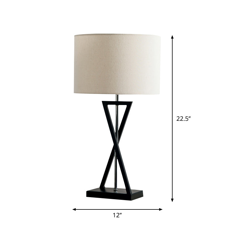 Drum Nightstand Lamp Simplicity Fabric 1-Light Bedside Table Light with Hourglass Shaped Base in White White Clearhalo 'Lamps' 'Table Lamps' Lighting' 2247390