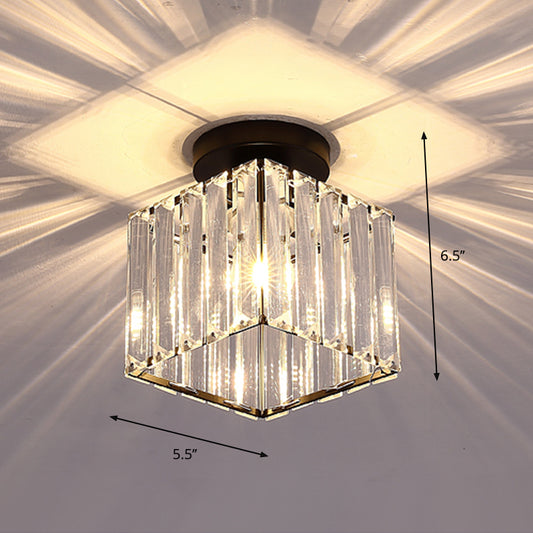 Geometric Flush Ceiling Light Contemporary Crystal Prism LED Flush Mount Lighting Fixture Black Warm Square Plate Clearhalo 'Ceiling Lights' 'Close To Ceiling Lights' 'Close to ceiling' 'Flush mount' Lighting' 2247452